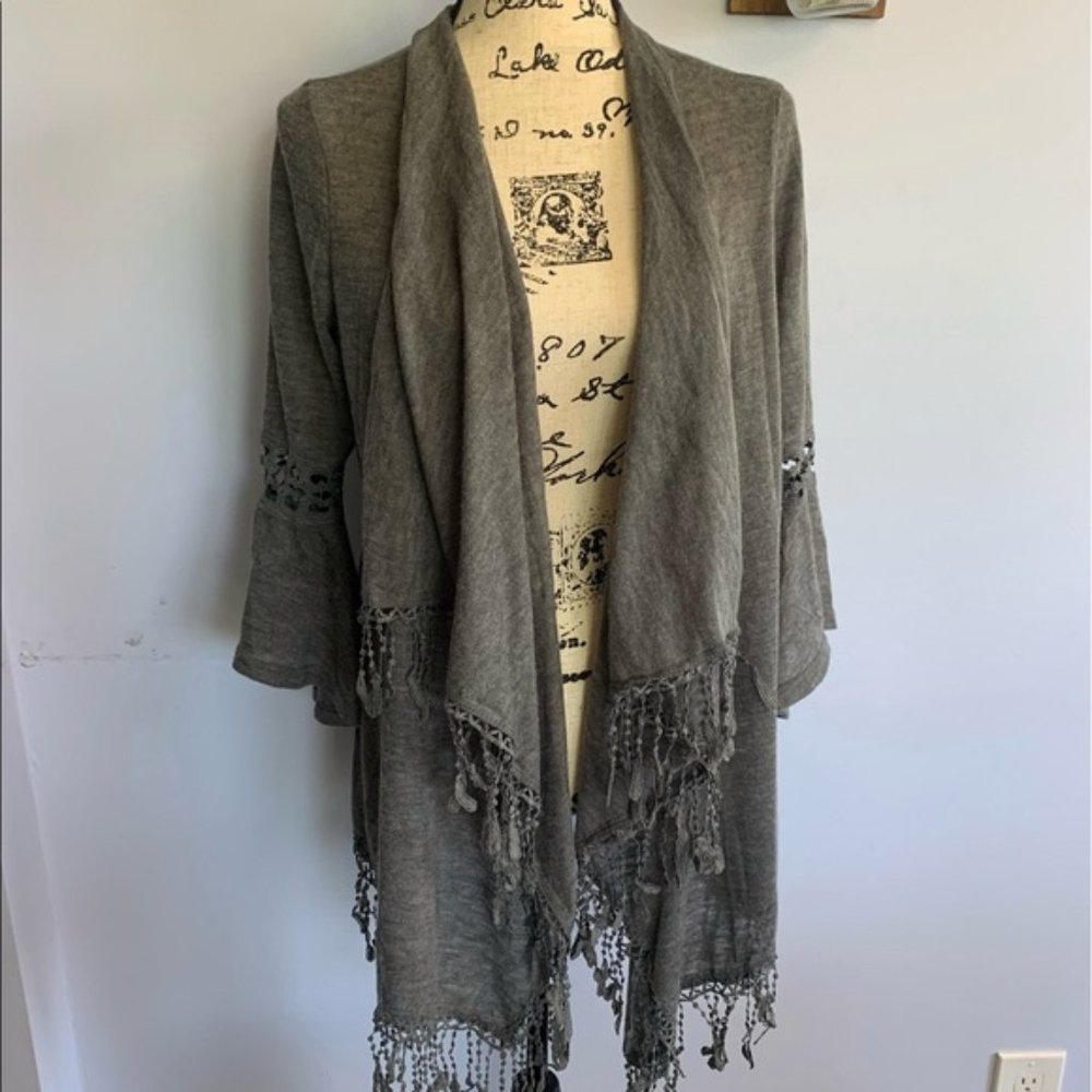 Roommates Cardigan Embroidered Fringe
